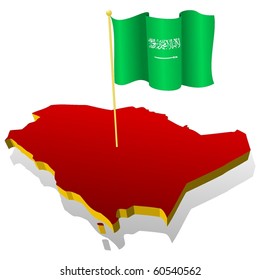 three-dimensional image map of Saudi Arabia with the national flag