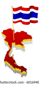 three-dimensional image map of Thailand with the national flag