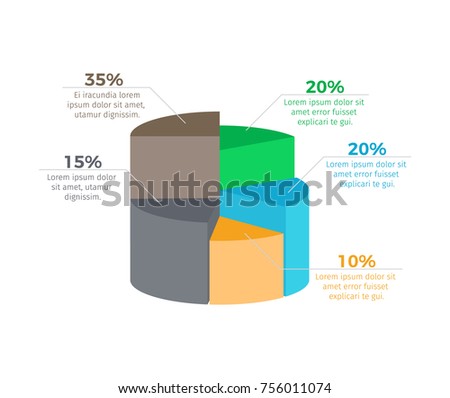 Three-dimensional infographic showing interrelation among elements with percentage and information sample vector illustration isolated on white