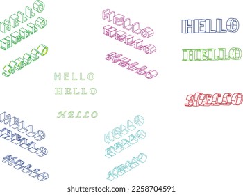 Three-dimensional inscription 3D graphics for coloring "HELLO"