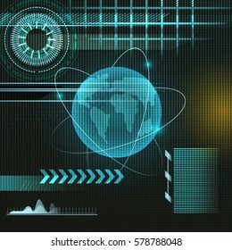 Three-dimensional interface technology, science fiction scene.