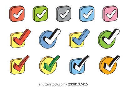 Three-dimensional isometric cute check mark icon