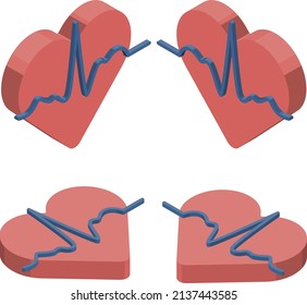 Un icono isométrico tridimensional que evoca la imagen de un electrocardiograma.
El fondo blanco puede utilizarse para infografías e ilustraciones. Orientado hacia arriba, conjunto de 4 patrones. Concepto médico