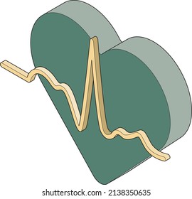 A three-dimensional isometric icon that evokes the image of an electrocardiogram.
White background for infographics and illustrations. With main line, facing left. Medical concept.