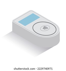 A three-dimensional isometric illustration of a touch payment terminal.