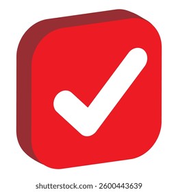 Three-dimensional isometric red checkmark icon