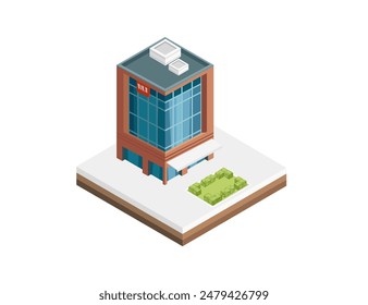 Three-dimensional isometric view showcasing building. Urban modern city design, vector illustration isolated on white background