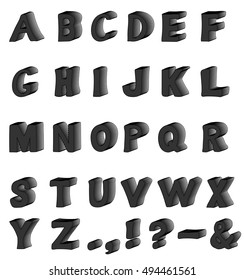 Three-dimensional layered alphabet. Vector illustration of 3d font characters. Black and white gradient color style. Upper case. Eps 8 stock vector.