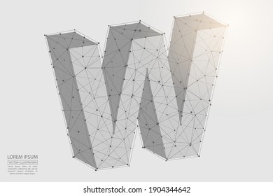 A three-dimensional letter on a white light background.English letters abstract font consists 3d of triangles, lines, dots and connections. Vector illustration EPS 10.