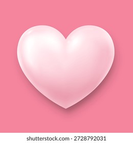 Ein dreidimensionales hellrosa Herz mit Highlights und Schatten auf rosafarbenem Hintergrund. Ein Herzsymbol für Ihr Design. Das Konzept des Valentinstag, Liebe. Vektor-EPS 10.