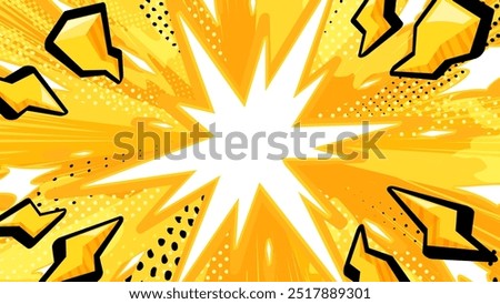 Three-dimensional lightning and American comic book style background_Yellow_16:9