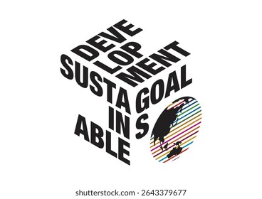 Three-dimensional logo design using 17 colors of SDGs sustainable development goals Isometric