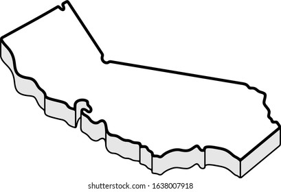Three-dimensional map of California State. Vector outline icon.