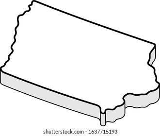 Three-dimensional map of Iowa State. Vector outline icon.