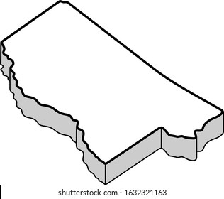 Three-dimensional map of Mississippi State. Vector outline icon.