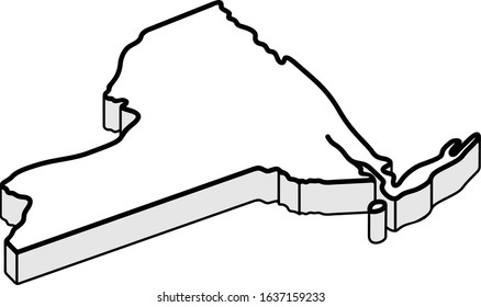 Three-dimensional map of New York State. Vector outline icon.