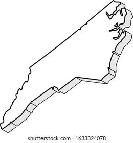 Three-dimensional map of North Carolina State. Vector outline icon.