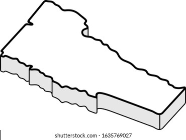 Three-dimensional map of Vermont State. Vector outline icon.
