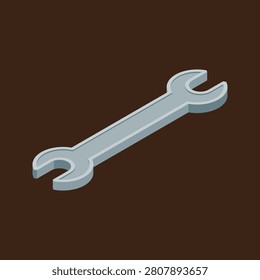 A threedimensional metallic wrench tool with open ends rendered clearly