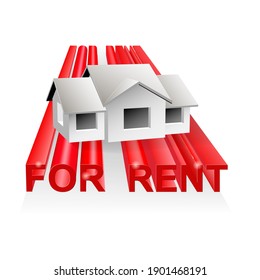 Three-Dimensional  Model of a House is Stands on a House rent Advertisement. Business Still Life. Concept of Real Estate Deal, Buying Home, Purchase Agreement. Modern Vector Illustration for Website.