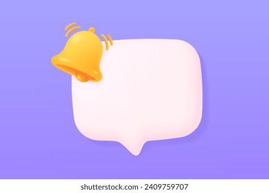 Three-dimensional notification bell Loud notification of new event on empty speech text box