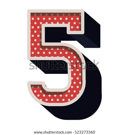 three-dimensional number five dotted in red color