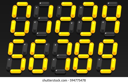 Three-dimensional numbers. Volumetric electronic yellow numbers. Vector illustration