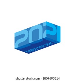 Three-dimensional object with a projection of inscriptions - 2021 and Happy new year. Futuristic design element. Vector. Original Greeting card.