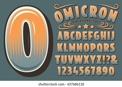 A three-dimensional original typographic design in a vintage deco style. Also includes numerals, some punctuation and flourishes.