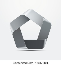 Three-dimensional Pentagon Infinite Ribbon Vector Logo Design Element, metal surfaces