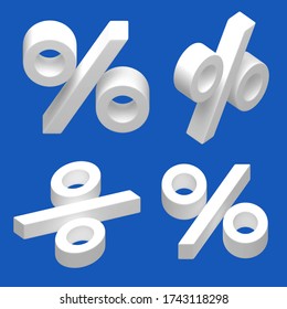 Three-dimensional percent sign. Set of Isometric 3d symbols. Statistics visualization. Buy at a discount. Save money. Pay a penalty. Interest rate.