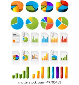 Three-dimensional pie charts and file icons