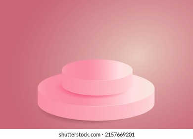 Podio rosado tridimensional en un fondo rosado.