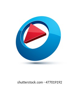 Three-dimensional play sign. 3d vector push button, multimedia arrow symbol isolated on white background.
