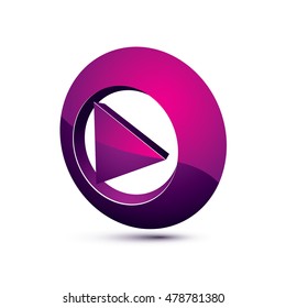 Three-dimensional play sign. 3d vector push button, multimedia arrow symbol isolated on white background.
