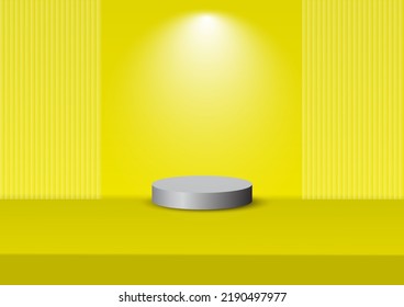 Grises tridimensionales de podio con fondo amarillo con foco blanco, escena clara.
Es un color que ayuda en términos de apetito. estimulación cerebral y memoria y ayuda a crear confianza 