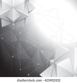 Three-dimensional polygonal shapes on dark geometric background