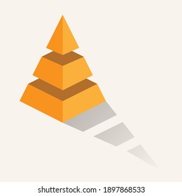 three-dimensional pyramid with a shadow. Infographic chart for presentation, business strategy, project development schedule or training stages. Flat design.