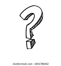 A three-dimensional question mark. A hand-drawn sketch. Vector doodle illustration