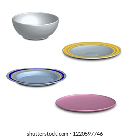 Three-dimensional realistic image of the dishes. Set of kitchen utensils.