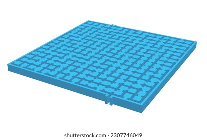 Three-dimensional rectangular shape labyrinth maze game blue color in perspective view