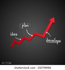 Three-dimensional red arrow with handwritten tips. Vector