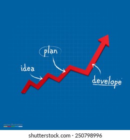 Three-dimensional red arrow with handwritten tips. Vector