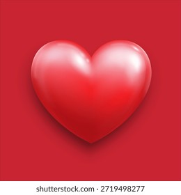 Un corazón rojo tridimensional con reflejos sobre un fondo rojo. Un icono de corazón rojo para el día de San Valentín. Vector 10.