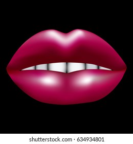 three-dimensional red lips on black background
