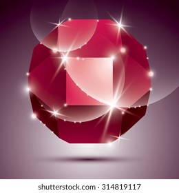 Three-dimensional red sparkling disco ball. Vector dazzling abstract illustration, eps10 treasure. 