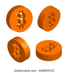 three-dimensional sign bitcoin. vector illustration on white isolated background