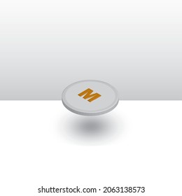 Three-dimensional silver coin M design. vector illustration