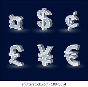 three-dimensional silver-plated currency symbols