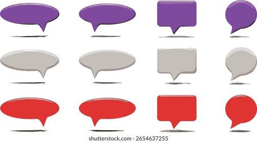 tridimensional, fala, vetor, bolha, bate-papo, isolado, conjunto, ilustração, vermelho, branco, elemento, realista, cores, balão, brilhante, forma, diálogo, roxo, falar, notificação, balão, conversação